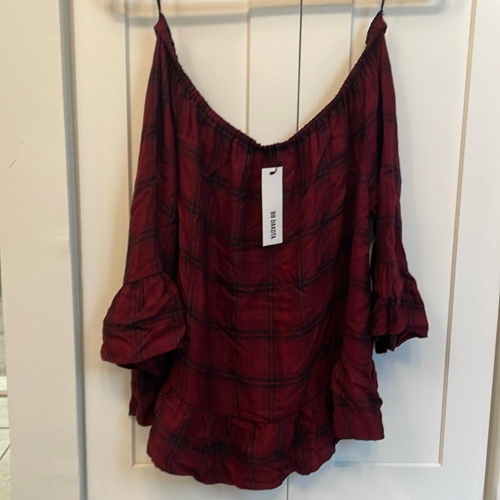 Off the shoulder plaid blouse